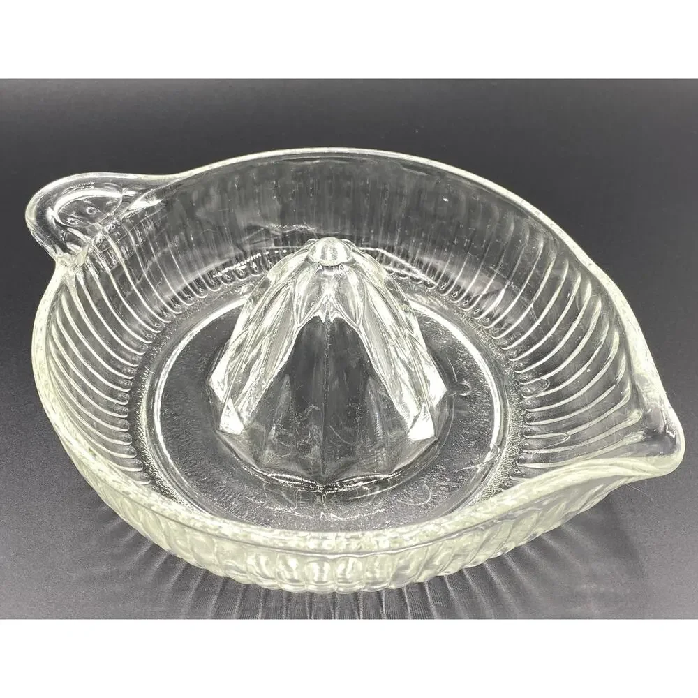 Vintage Clear Glass Citrus Juicer Reamer Handle Spout Ribbed Heavy Orange Lemon